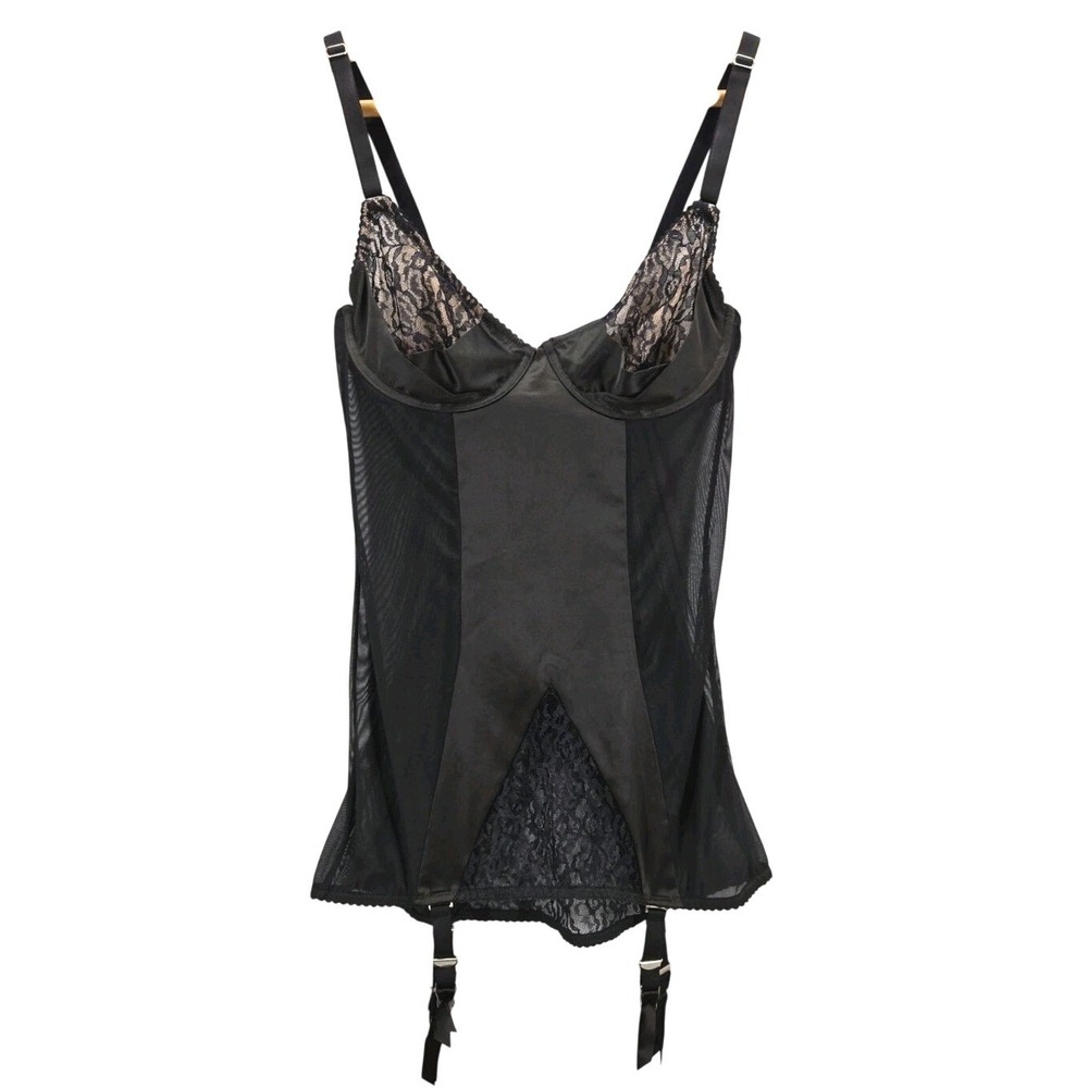 Victoria's Secret Very Sexy Black Cream Lace Slip Dress Garter Lingerie 34C